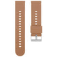 Tan silicone watch band with adjustment holes on both straps and a silver buckle.