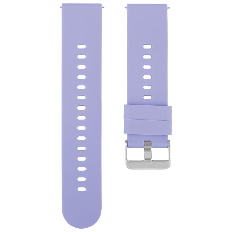 Lavender silicone watch band with adjustment holes and a silver buckle