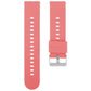 Two coral silicone watch strap pieces with adjustment holes, keepers, and a silver buckle
