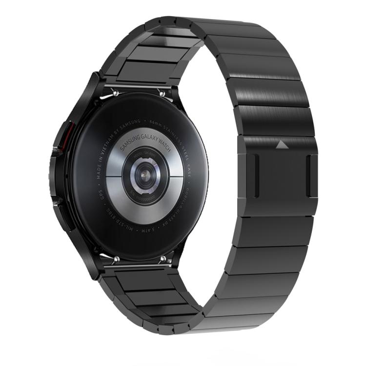 Back view of a black stainless steel magnetic watch band on a smartwatch
