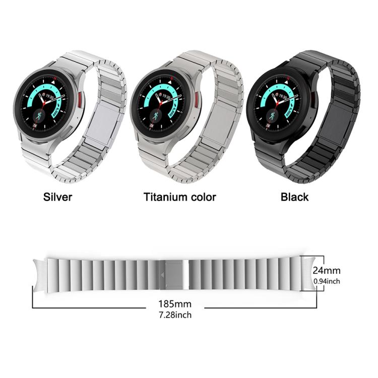 Silver, titanium-color, and black stainless steel magnetic watch bands with size dimensions