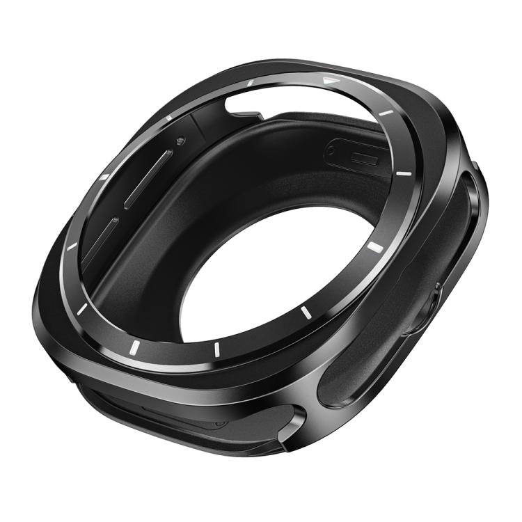 Black metal smartwatch protective case, open frame with raised bezel and button cutouts