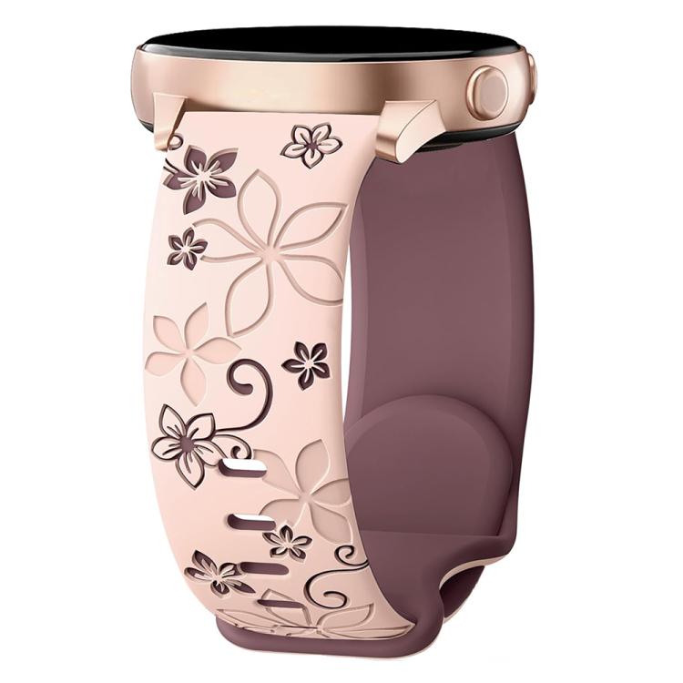 Pink and smoky purple silicone watch band with embossed flowers