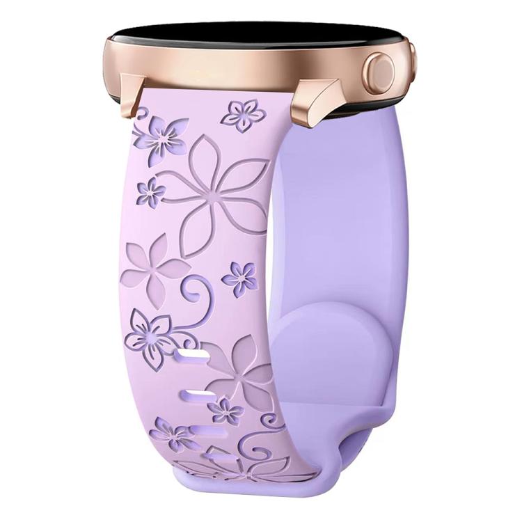 Lavender and violet silicone watch band with embossed floral design