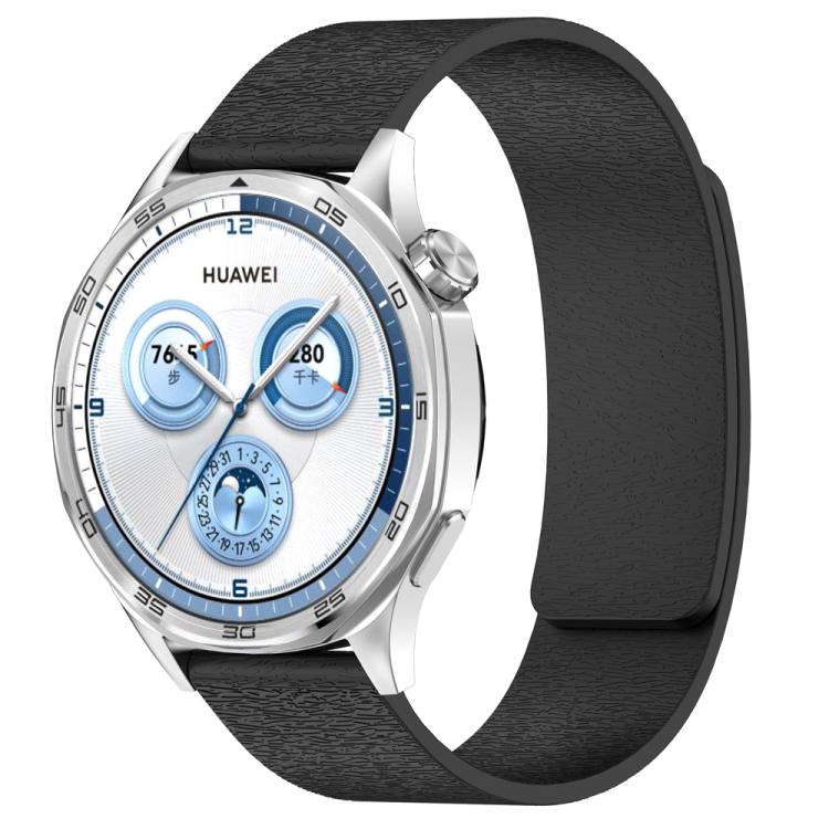 Black textured silicone magnetic watch band on a Huawei watch