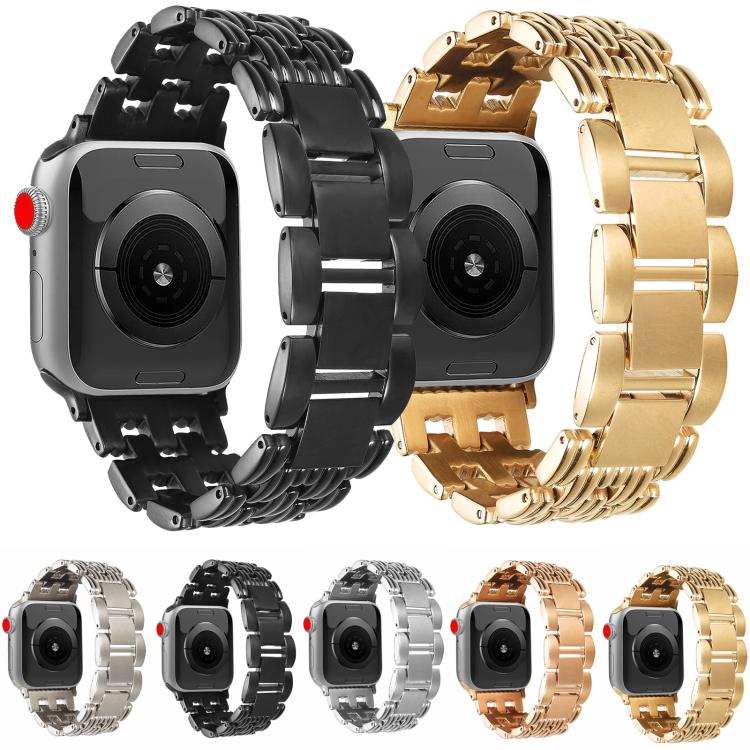 Black and gold five-bead stainless steel watch bands attached to smartwatches