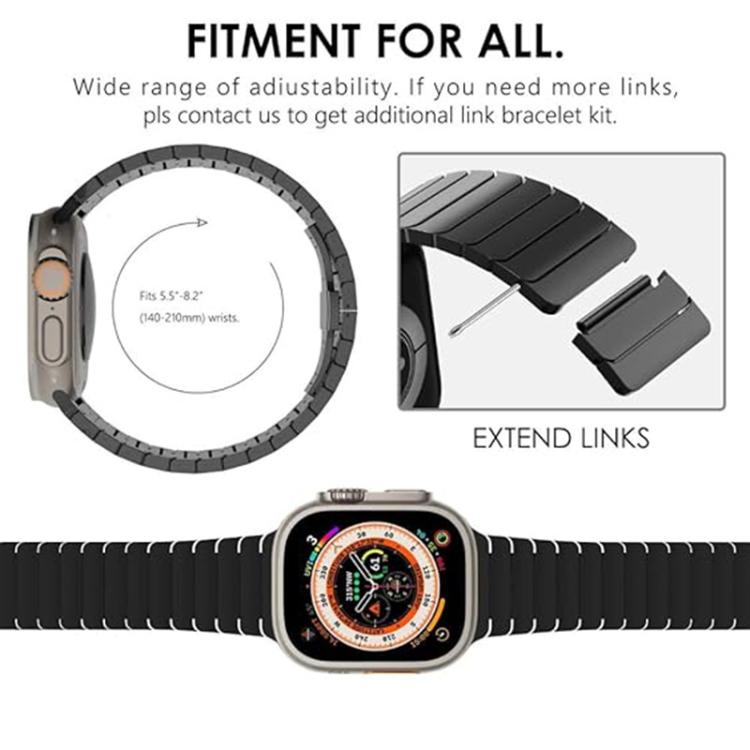 Metal link watch band with removable links for adjustable sizing
