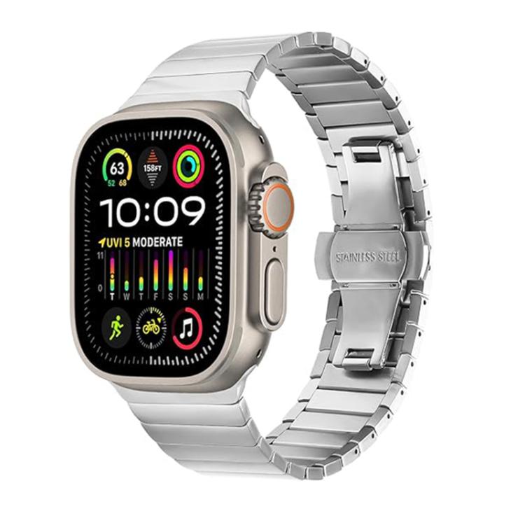 Light silver metal link watch band with a folding clasp