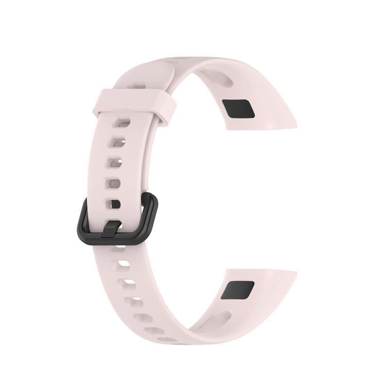 Metal buckle silicone smartwatch strap in light pink, back view showing clasp detail