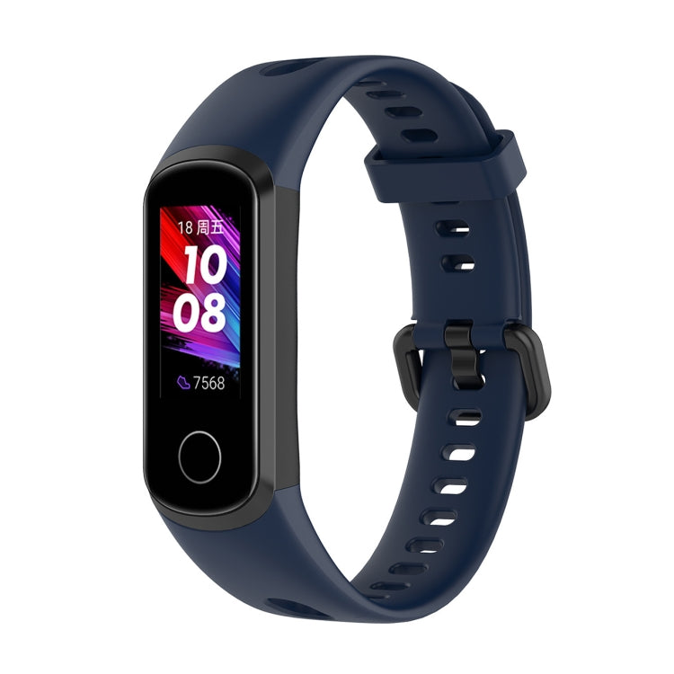 Metal buckle silicone smartwatch strap in dark blue, with perforated band and clasp