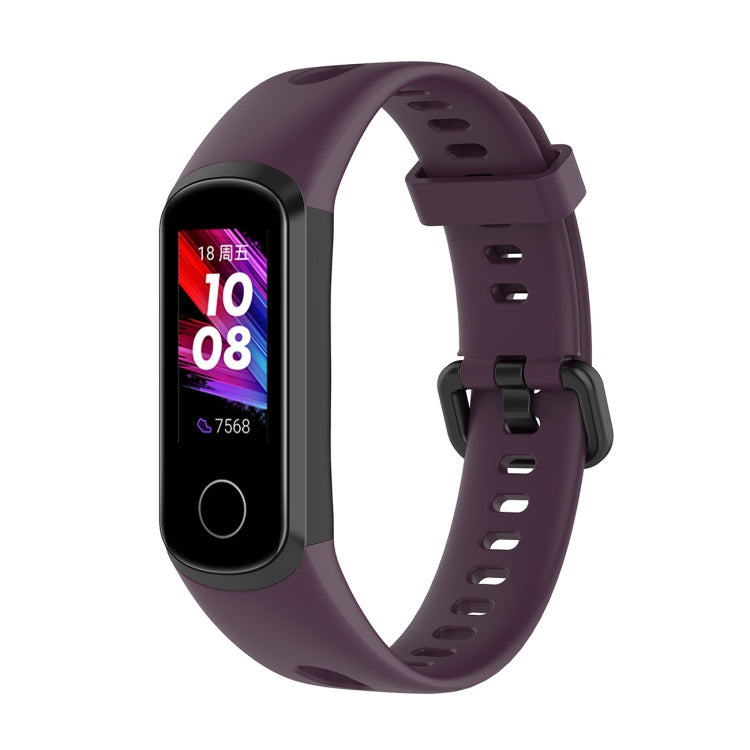 Purple silicone smartwatch strap with metal buckle and perforated adjustment holes
