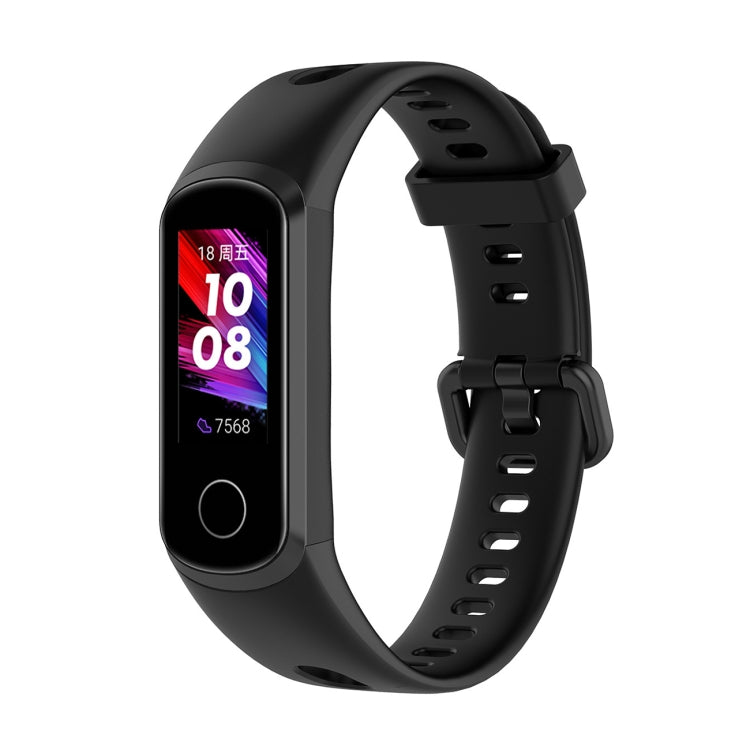 Black silicone smartwatch strap with metal buckle and perforated adjustment holes