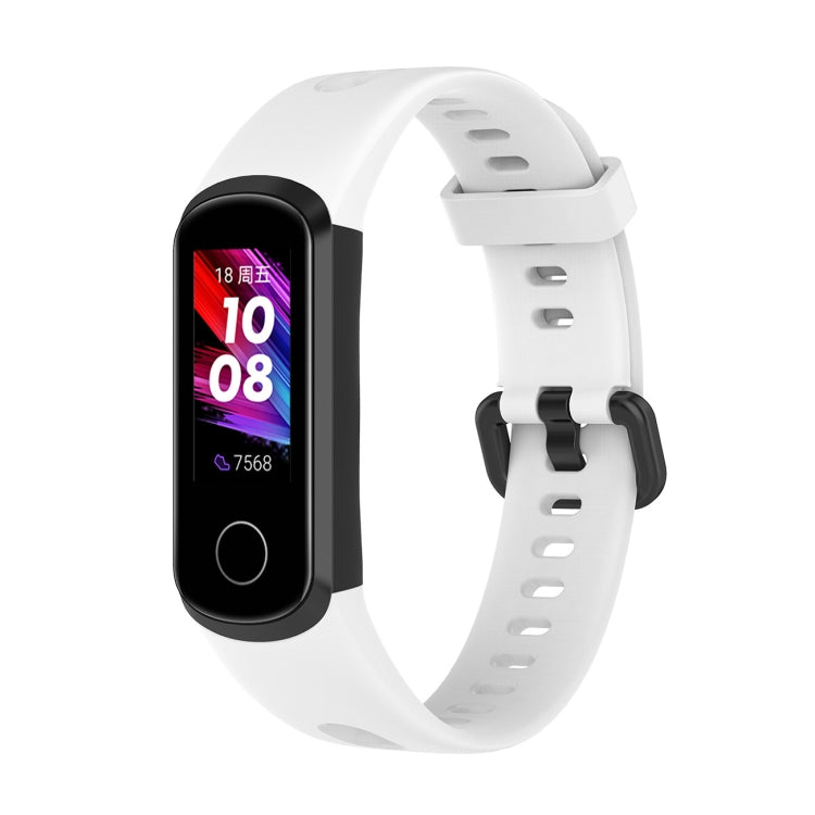 White silicone smartwatch strap with metal buckle and perforated adjustment holes
