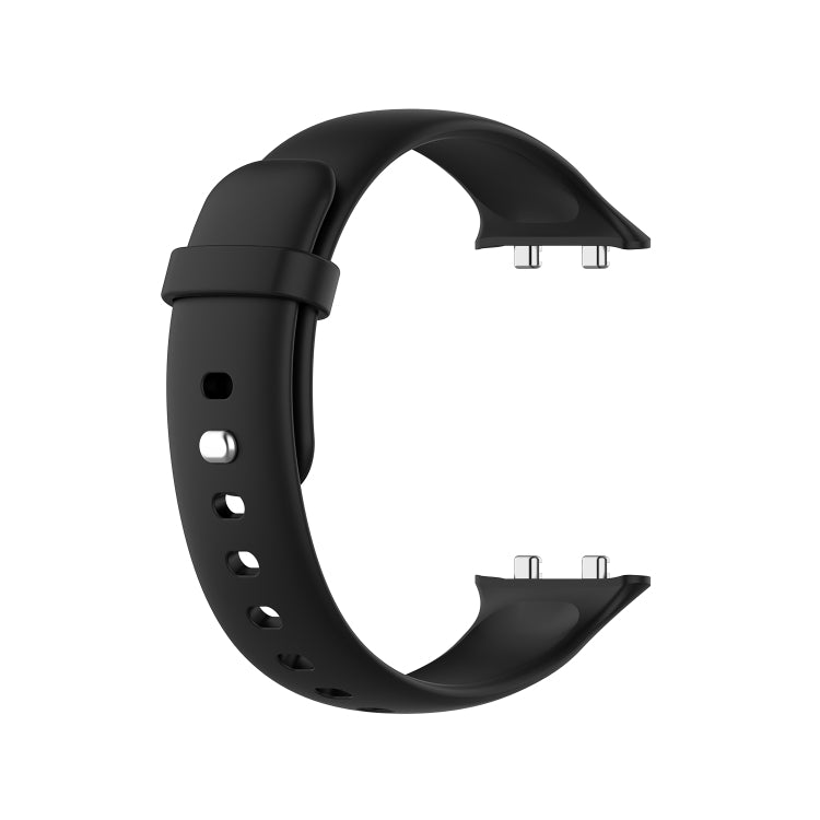 Black silicone watch strap, side view with clasp lugs and adjustment holes