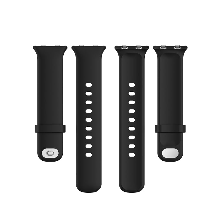 Set of black silicone watch straps with metal pin connectors and multiple holes