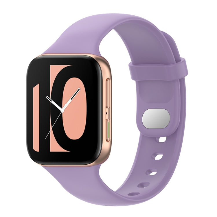 Purple silicone smartwatch replacement strap with buckle and perforated holes