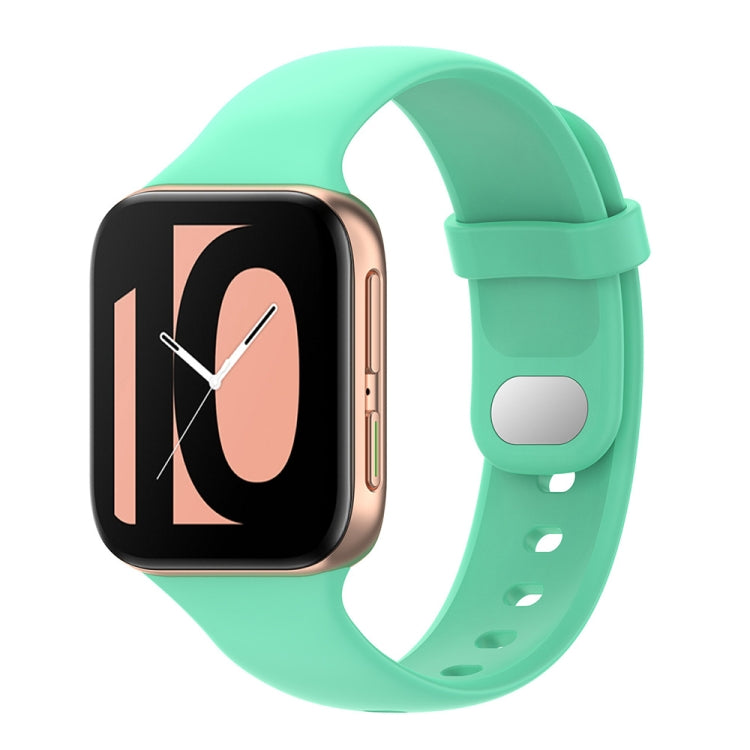Light green silicone smartwatch replacement strap with buckle and perforated holes