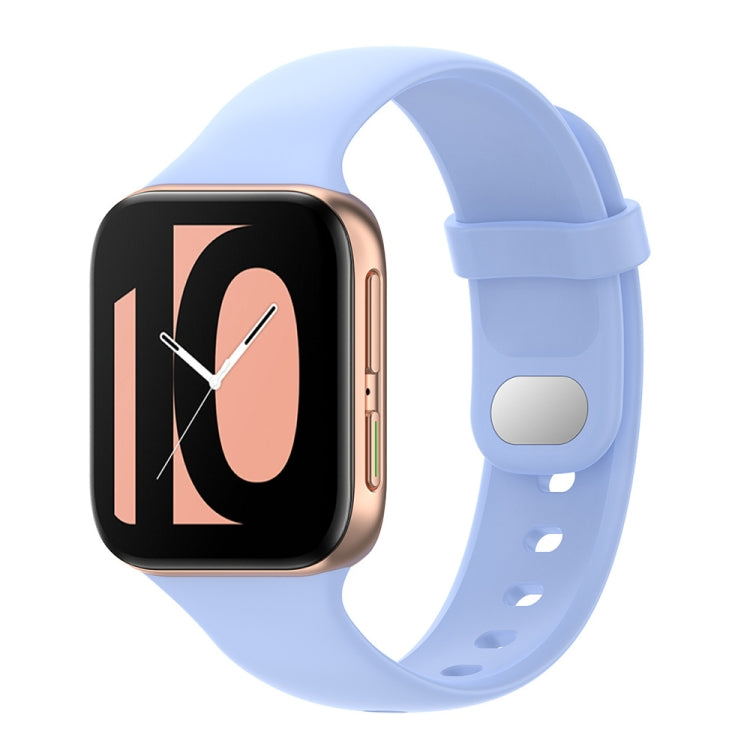 Light blue silicone smartwatch replacement strap with buckle and perforated holes