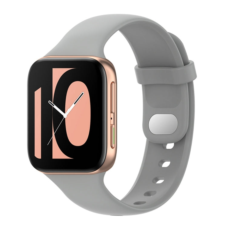 Gray silicone smartwatch replacement strap with buckle and perforated holes