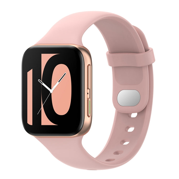 Silicone smartwatch replacement strap in light pink with buckle and watch mounting holes
