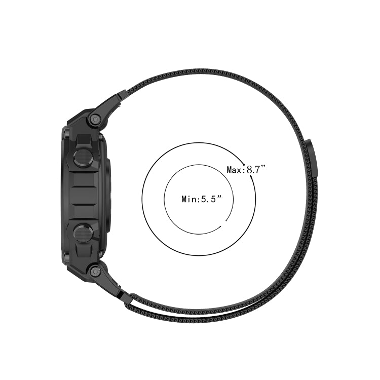 Black Milan mesh watch strap with black watch case, adjustable min-max fit