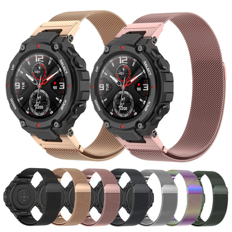 Assorted mesh replacement smartwatch straps in multiple colors with watch faces