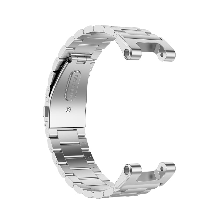 Silver stainless steel watch strap band in curved side view
