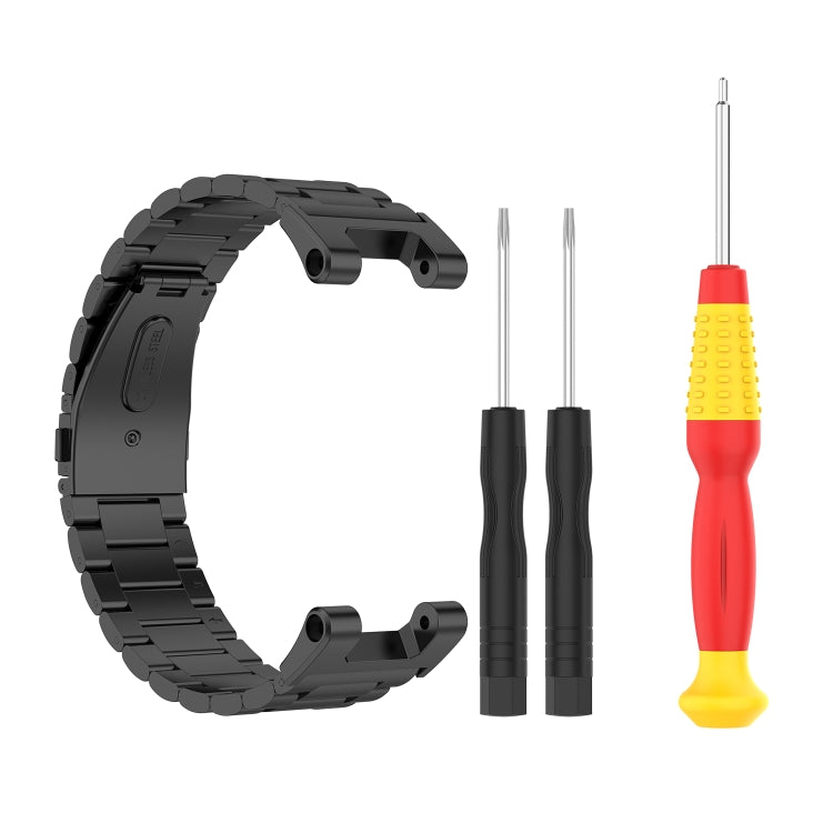 Black stainless steel watch strap with utility knife and bits