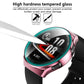 Tempered glass screen protector on a plated watch case with smartwatch display
