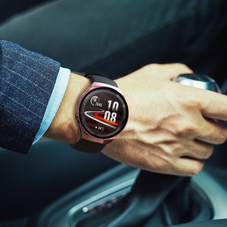 Pink smartwatch screen protector and plated PC case worn on a wrist