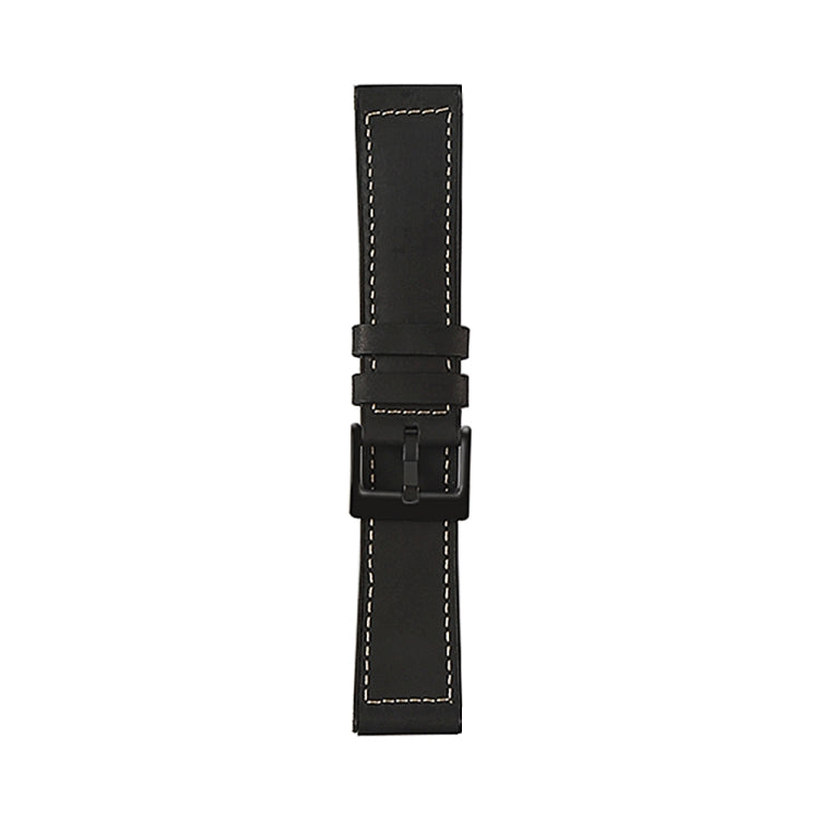 TPU and leather replacement watch strap in black with buckle clasp and white stitching