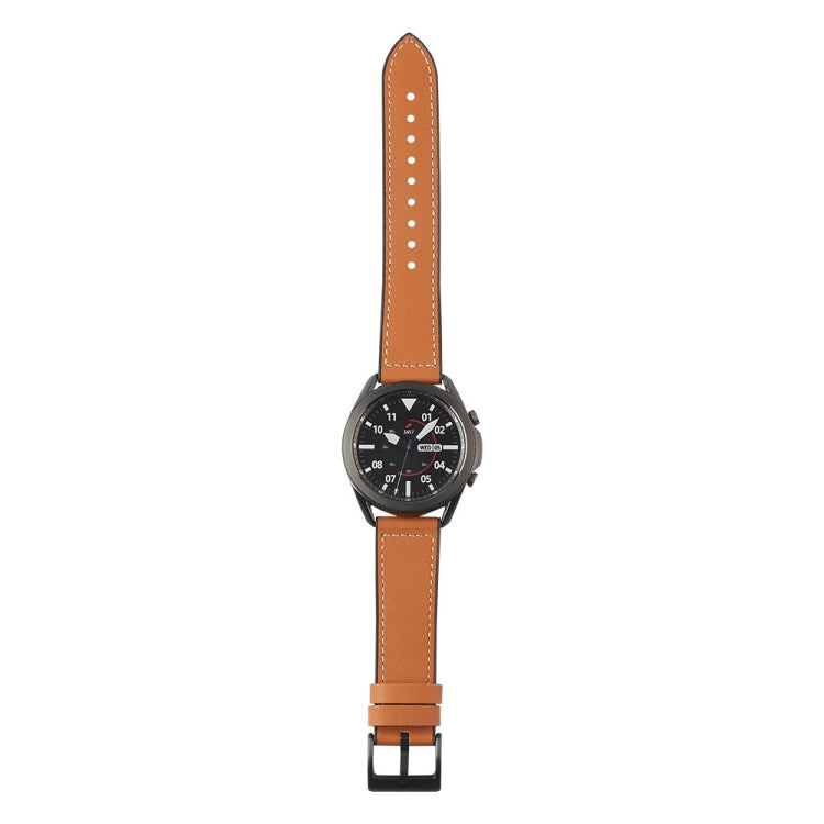 TPU and leather replacement watch strap in tan with black buckle clasp and stitching
