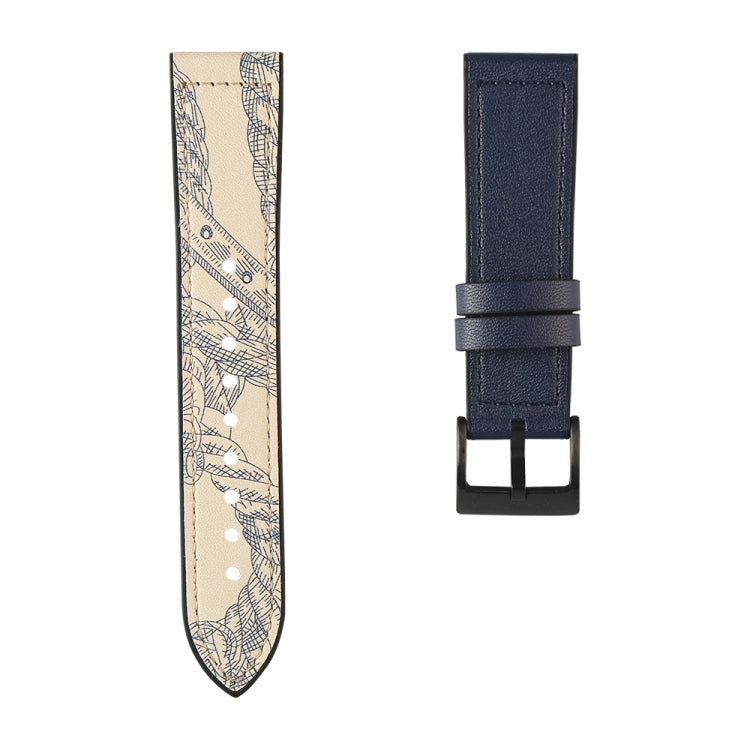 Two-tone patterned watchband strap with blue geometric print and dark buckle clasp