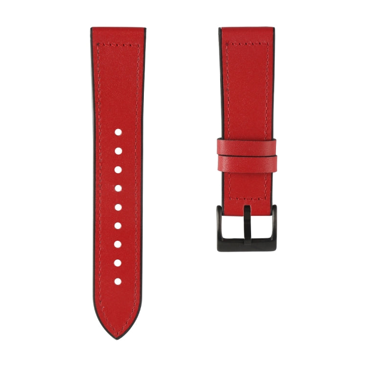 TPU and leather replacement watch strap in red with buckle clasp and white pin holes