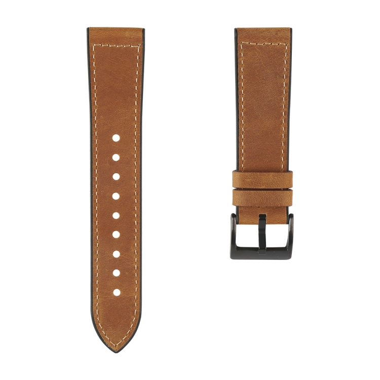 TPU and leather replacement watch strap in brown with buckle clasp and white stitching