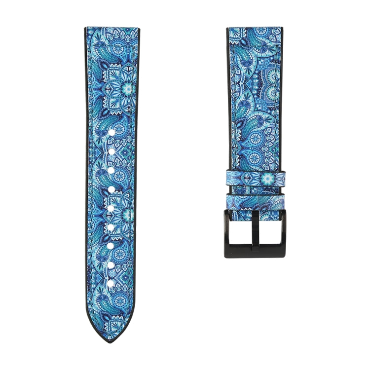 Blue floral mandala watchband strap with dark rectangular buckle