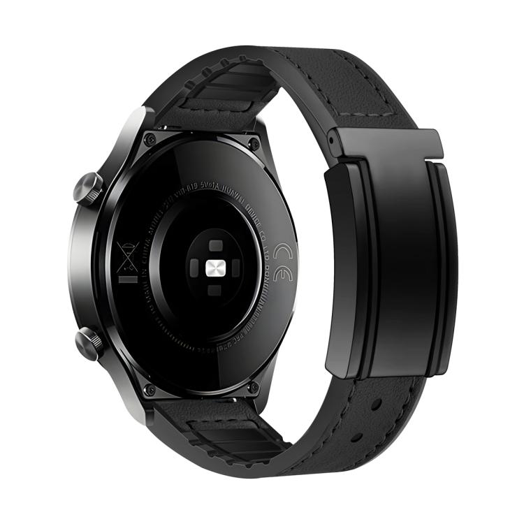 Black watch band with stitched finish and black magnetic folding buckle
