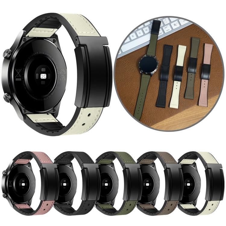Magnetic-buckle watch band shown in cream with a watch and multiple color options