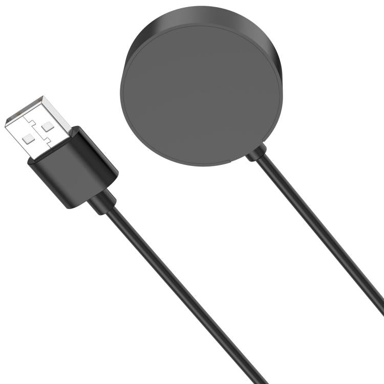 Black magnetic smartwatch charging cable showing the back of the round charging pad