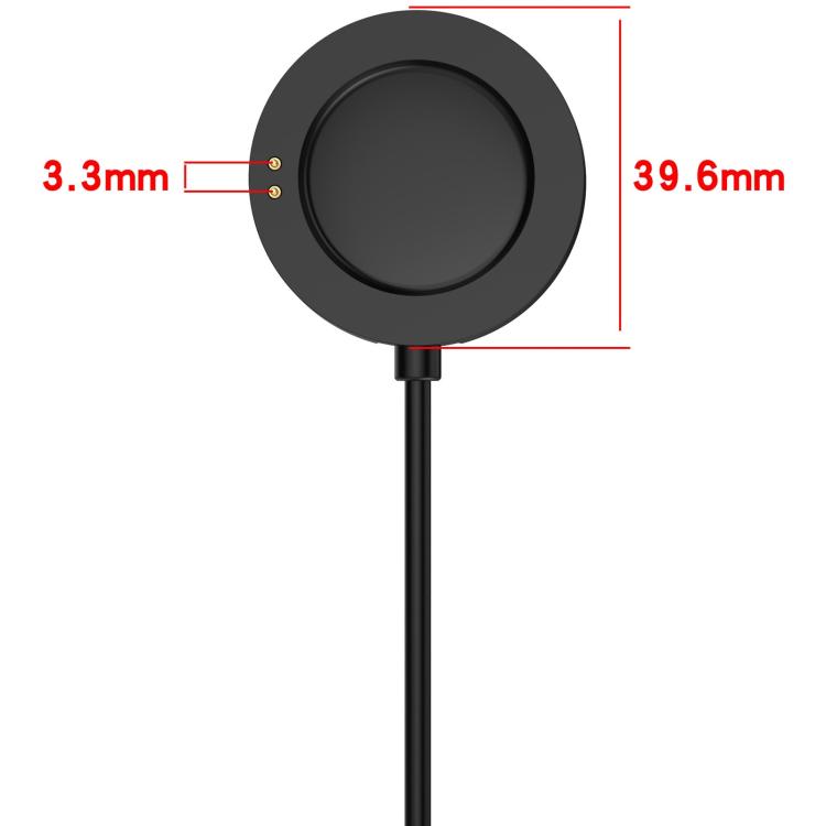 Black magnetic smartwatch charging pad with two contact pins and 39.6 mm diameter