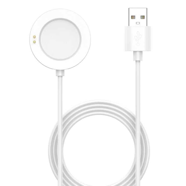 White magnetic smartwatch charging cable with round charging pad and USB-A plug