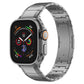 Gray titanium link watch band shown on an Apple Watch with activity display