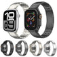 Titanium link watch bands in black and silver, with alternate colors shown below