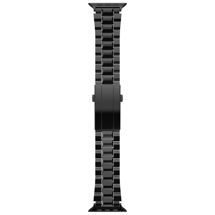 Black titanium link watch band shown vertically with its folding clasp closed