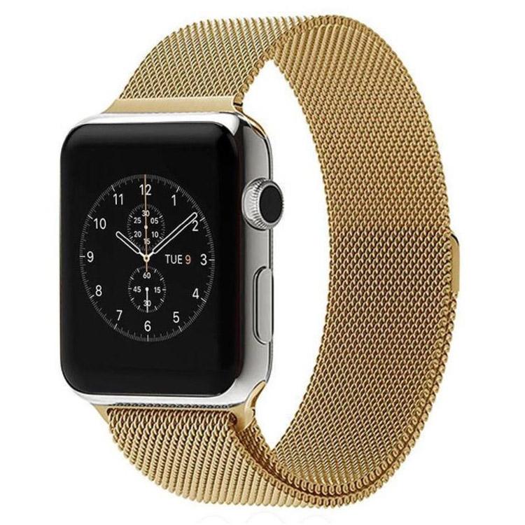 Gold Milanese metal watch band fitted to a smartwatch