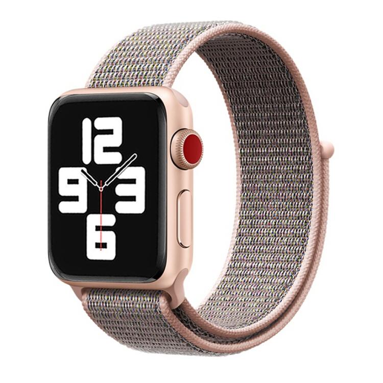 Pink sand woven nylon hook-and-loop watch band on a smartwatch