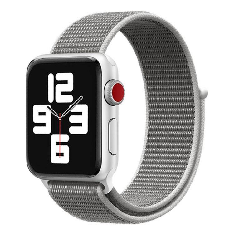 Gray nylon hook-and-loop watch band wrapped around a smartwatch