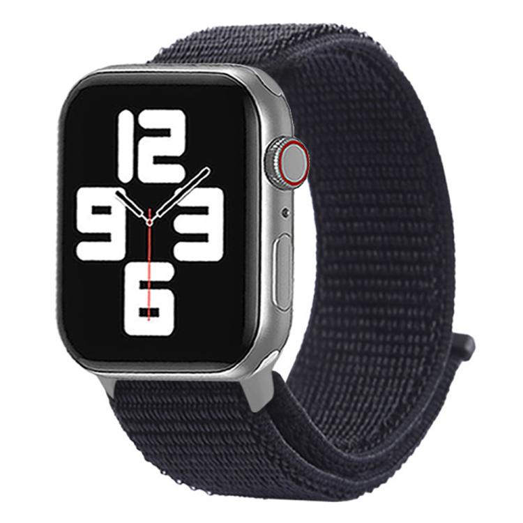 Dark blue nylon hook-and-loop watch band wrapped around a smartwatch