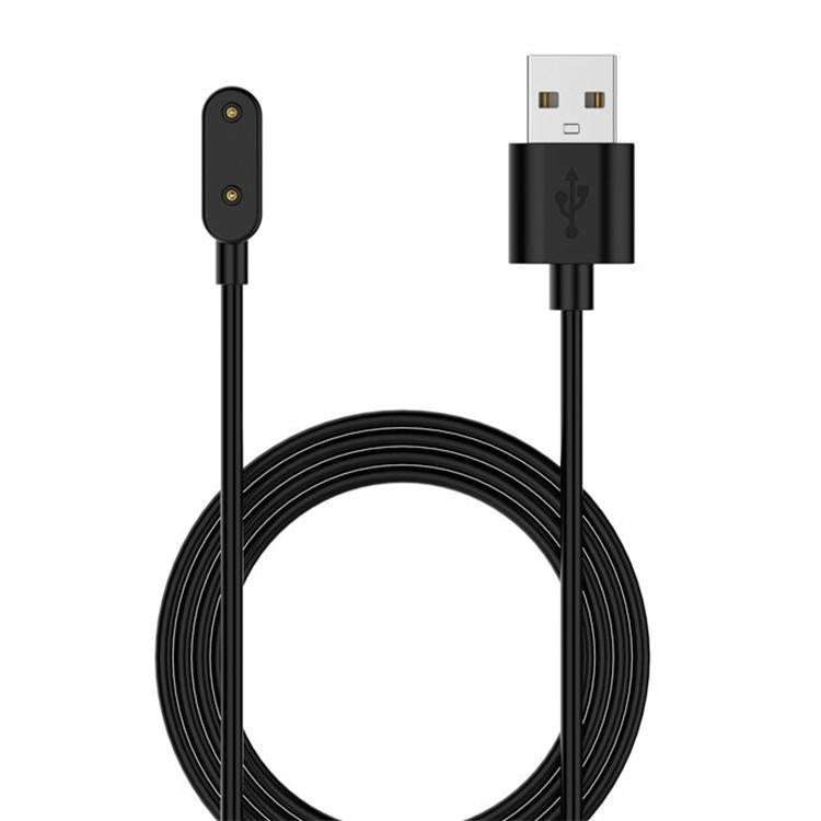 Black magnetic USB charging cable with two-pin watch connector and coiled 1 m cord