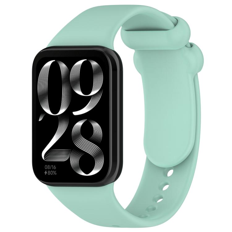 Mint silicone watch band with black smartwatch, loop closure and adjustment holes